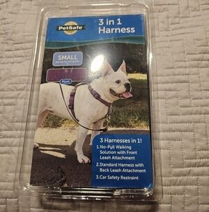 NWT PetSafe 3 In 1 Reflective Dog Harness With Car Control Strap Purple Small